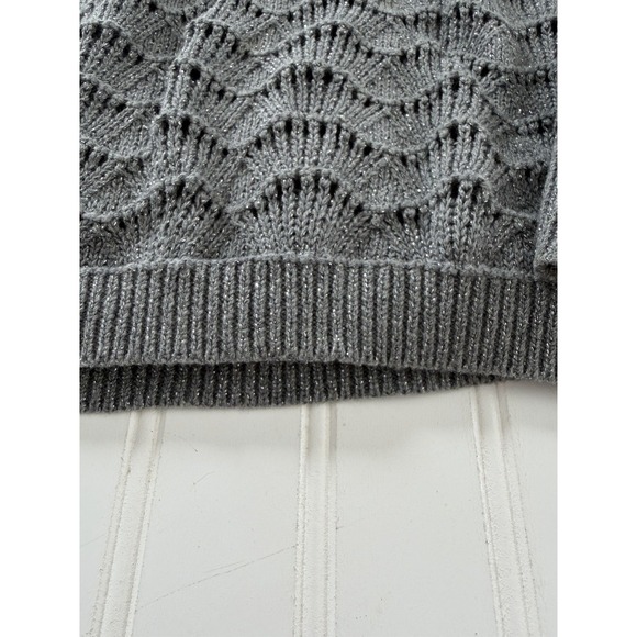 Loft Outlet Women's Large Gray Open Knit Sweater Silver Shimmer - Picture 5 of 8